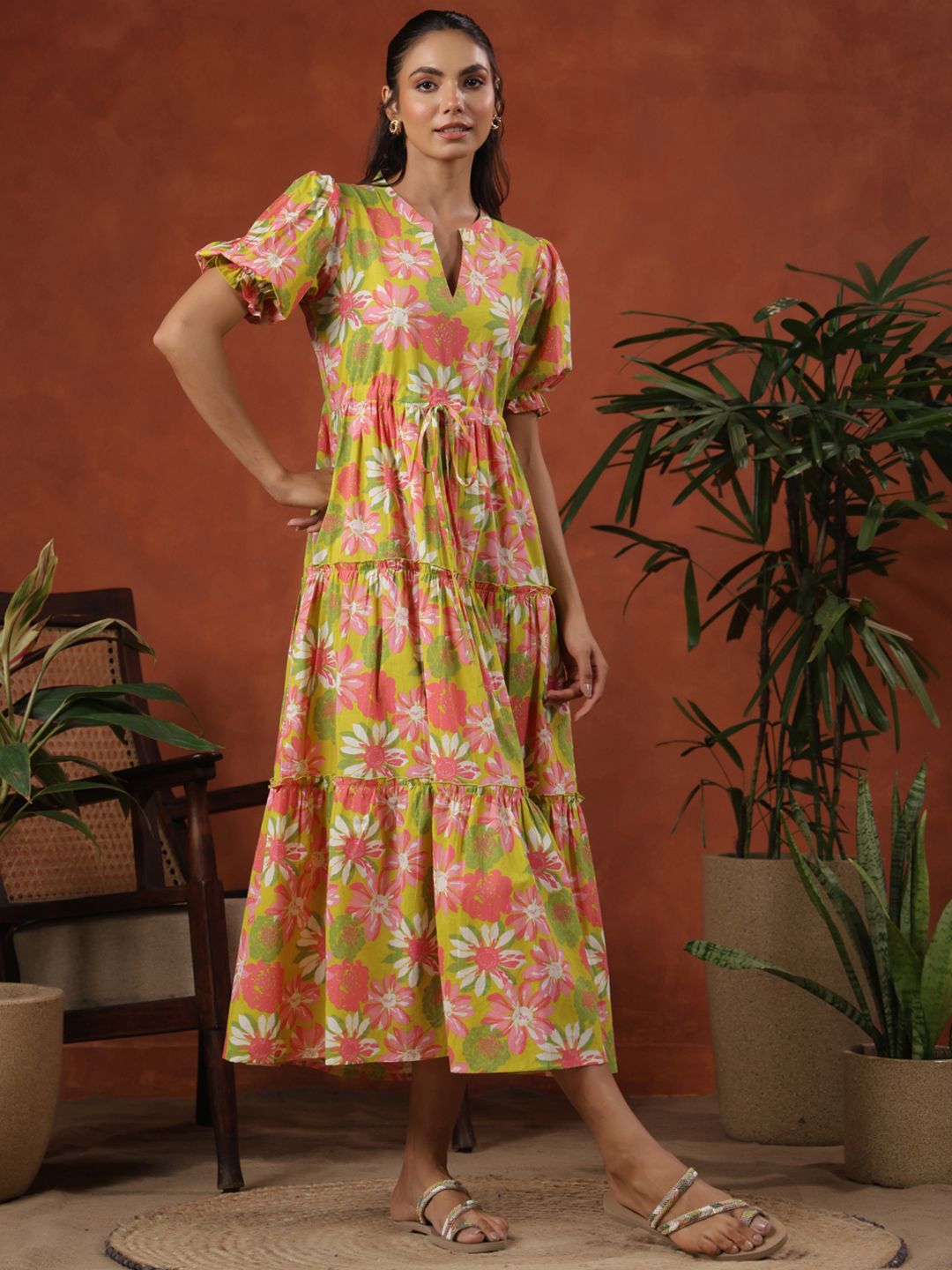 Dhiyona AY Women's Tiered Cotton Maxi Ethnic Dress