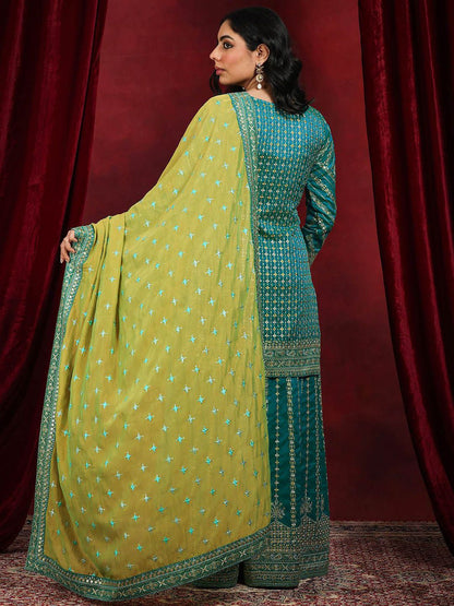 Dhiyona LL Sequinnce Embellished Round Neck Kurta with Palazzos & Dupatta