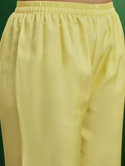 Dhiyona SN Yellow & White Embroidered Organza Panelled Straight Kurta With Palazzos & Dupatta