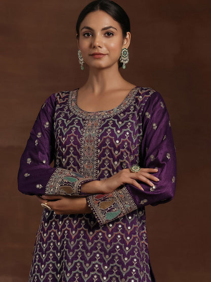Dhiyona LL Ethnic Motifs Embroidered Sequinned Kurta With Palazzos & Dupatta