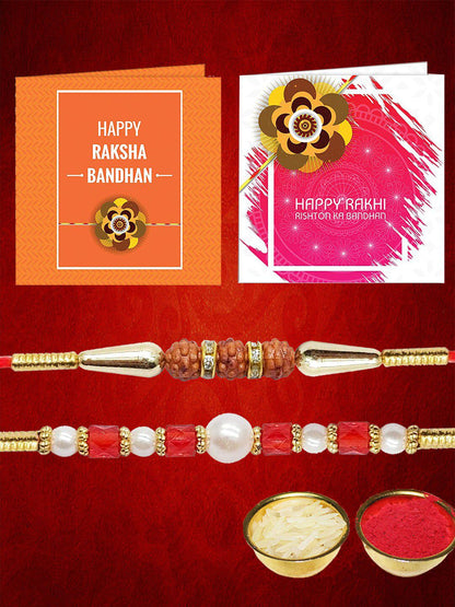 Dhiyona Set Of 2 Stone Studded Rakhi Greeting Card & Roli Chawal