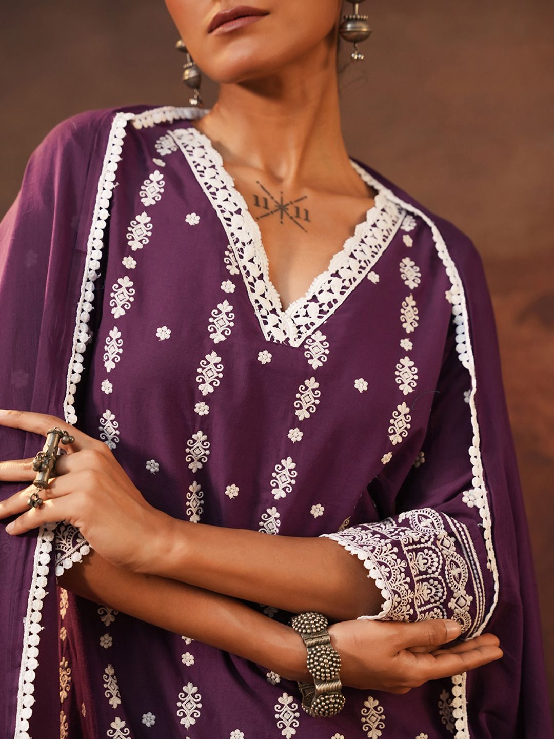 Dhiyona IS Women's Ethnic Motifs Embroidered Thread Work Pure Cotton Kurta With Trousers & Dupatta