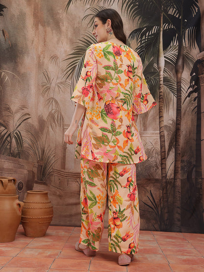 Floral Printed Regular Sequinned Kurti With Palazzos