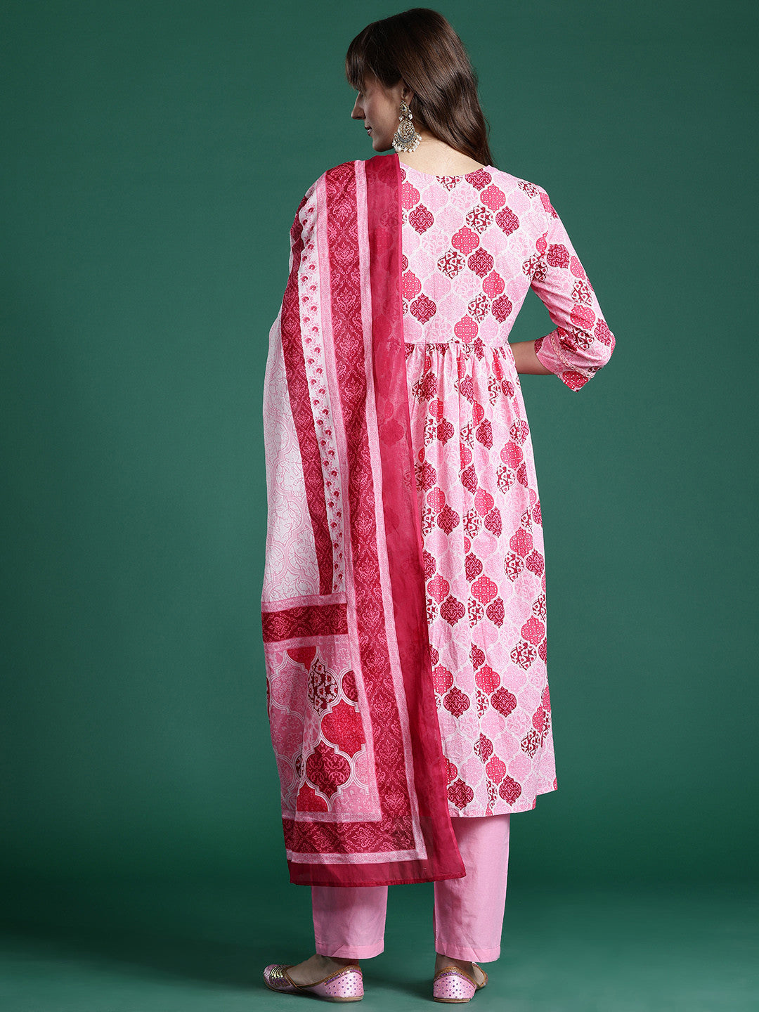 Ethnic Motifs Printed Empire Mirror Work Pure Cotton Kurta Set