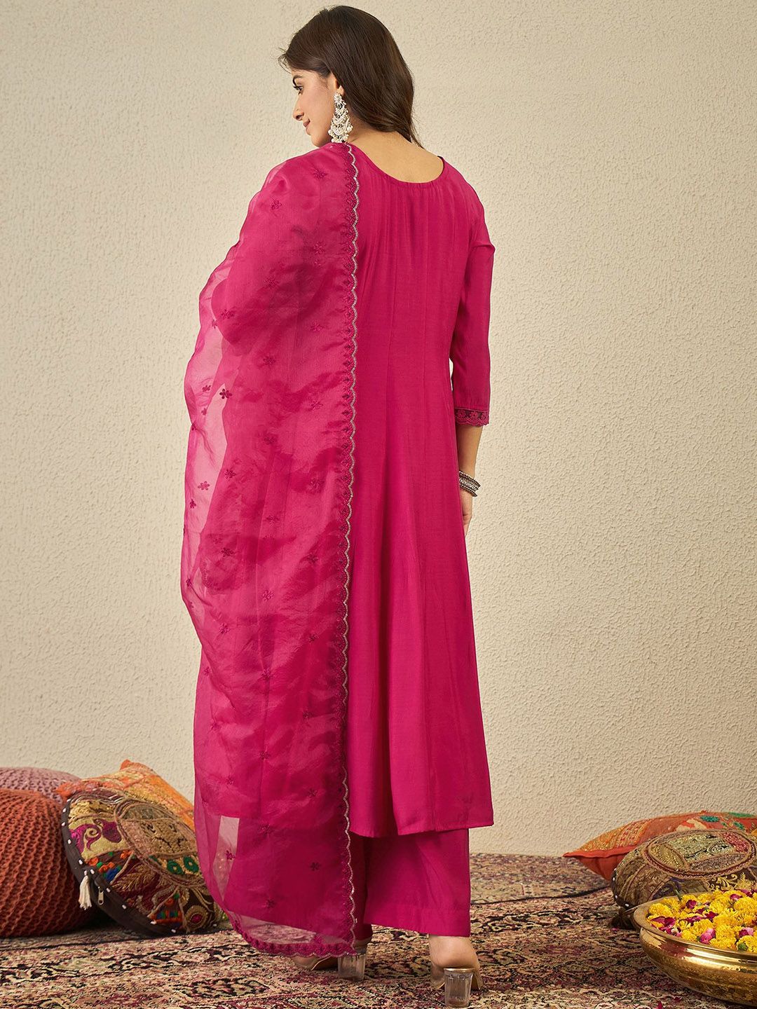 Dhiyona IN Women Ethnic Motifs Yoke Design Anarkali Kurta with Palazzos & Dupatta
