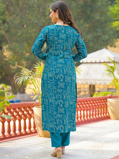 Dhiyona KL Women Ethnic Motifs Printed Regular Thread Work Kurta with Trousers & With Dupatta