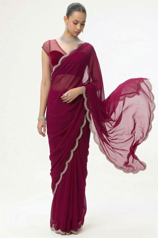 Dhiyona ST Rebel Georgette Saree with Beaded Edge with Blouse Fabric