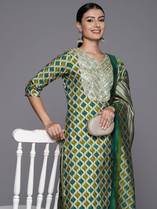 Women Yoke Design Regular Sequinned Kurta with Salwar & With Dupatta