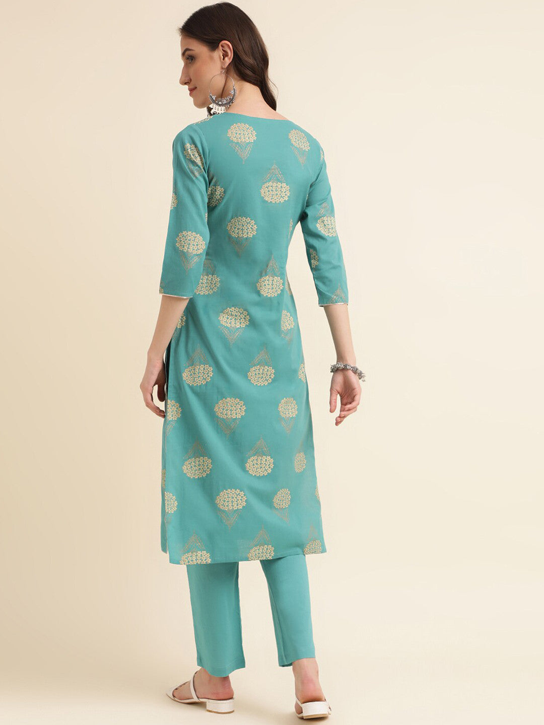 Blue Floral Printed Pure Cotton Kurta With Trouser
