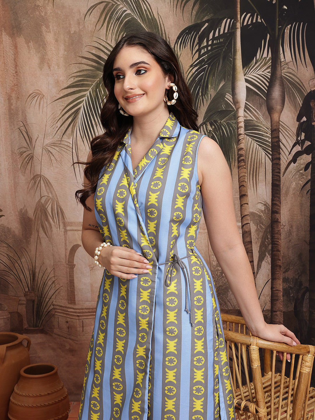Striped Angrakha Kurta with Trousers