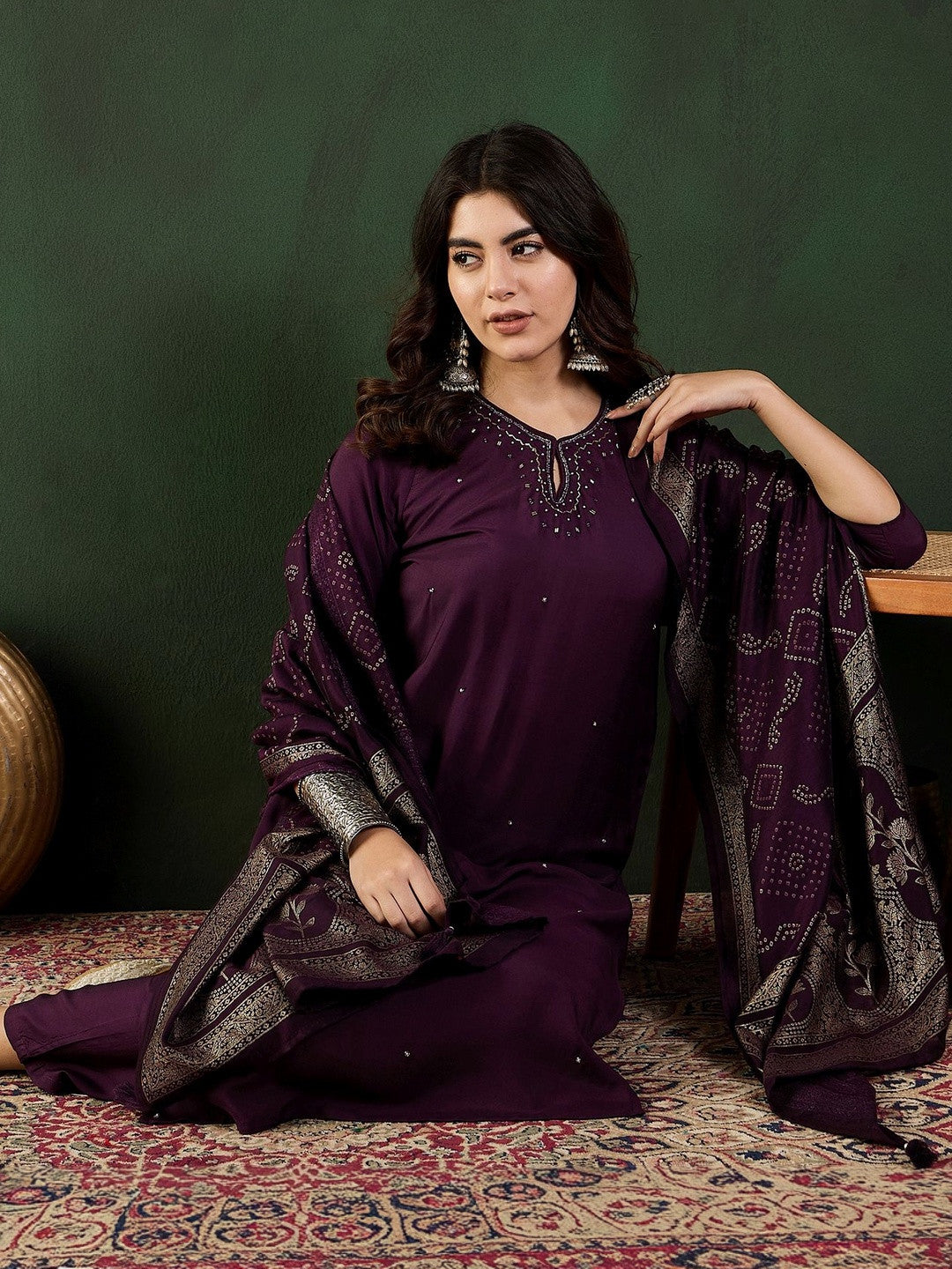 Dhiyona SN Self Design Keyhole Neck Kurta & Trousers Kurta Set