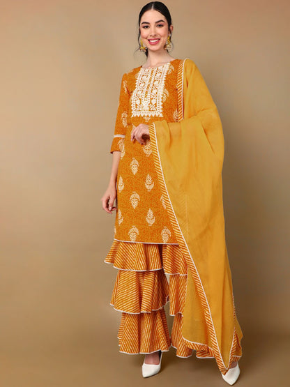 Dhiyona HOP Pure Cotton Ethnic Motifs Straight Kurta Sharara With Dupatta