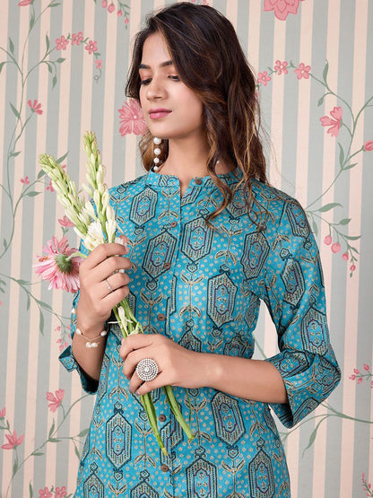 Dhiyona OD  Printed Regular Pure Cotton Kurta with Trousers