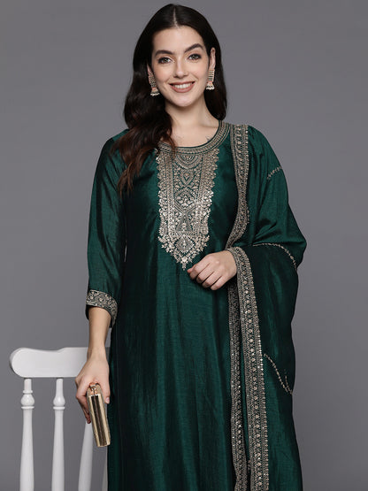 Embroidered Regular Sequinned Kurta with Trousers & Dupatta