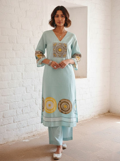 Virosh softblue cotton kurta pant set