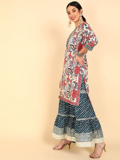 Dhiyona HOP Floral Printed Pure Cotton Straight Kurta Sharara With Dupatta