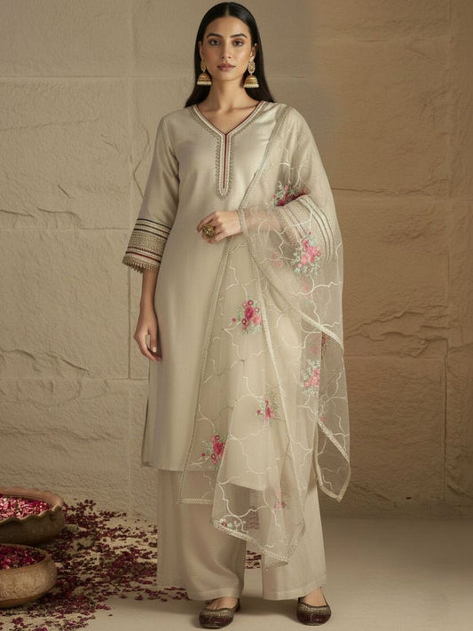 Dhiyona VA Women Floral Regular Thread Work Kurta with Palazzos & With Dupatta