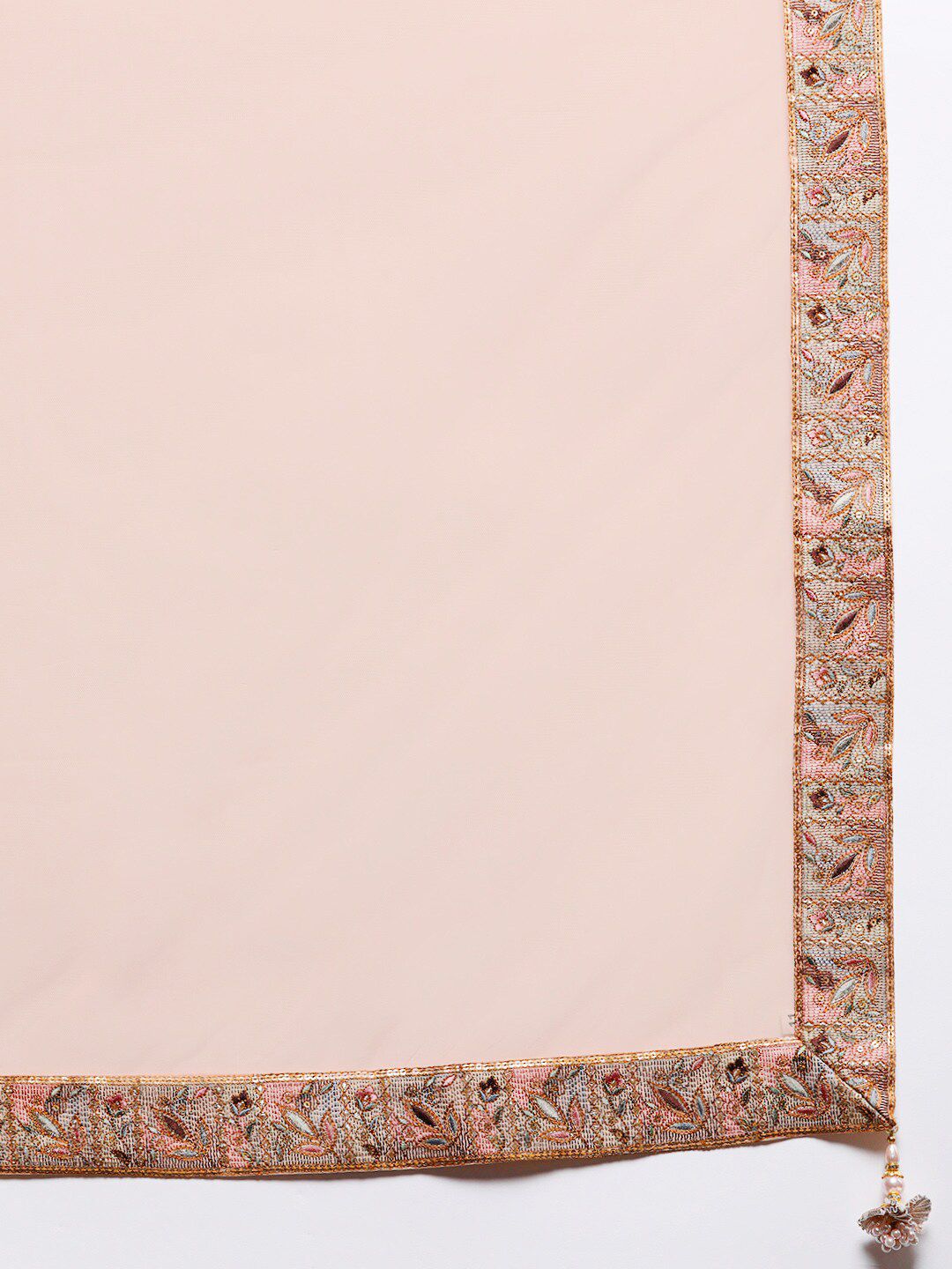 Dhiyona LL Libas Womens Peach Embroidered Silk Anarkali Kurti With Palazzos & Dupatta