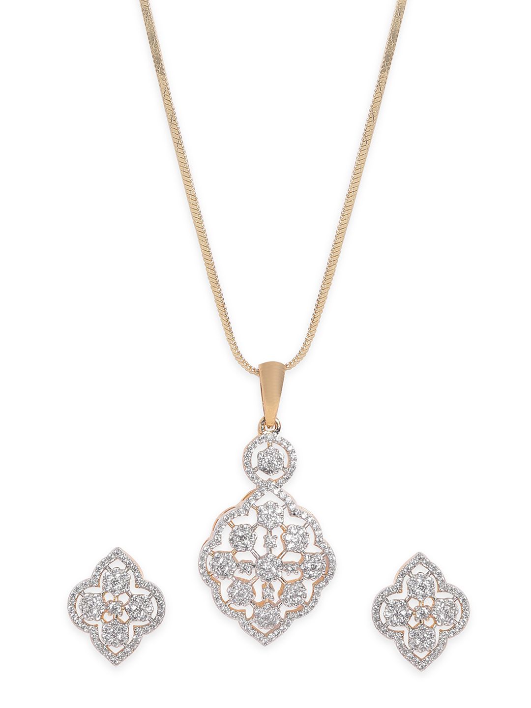 Dhiyona RJ Women's 22K Gold Plated Cubic Zirconia Stone Studded Pendant Jewellery Set