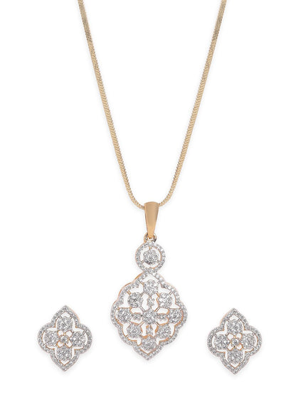 Dhiyona RJ Women's 22K Gold Plated Cubic Zirconia Stone Studded Pendant Jewellery Set