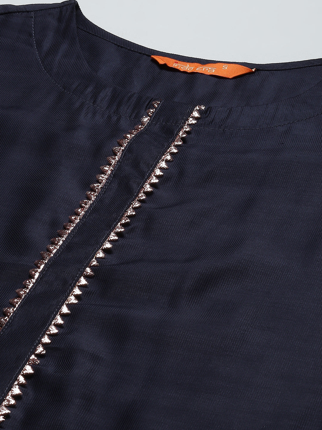 Women Navy Blue Gotta Patti Kurta with Trousers & With Dupatta