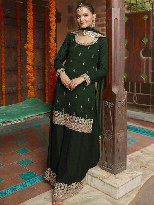 Dhiyona LL Ethnic Motifs Embroidered Regular Kurta with Palazzos & With Dupatta
