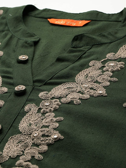 Floral Embroidered Thread Work Pure Cotton Kurta & Trousers