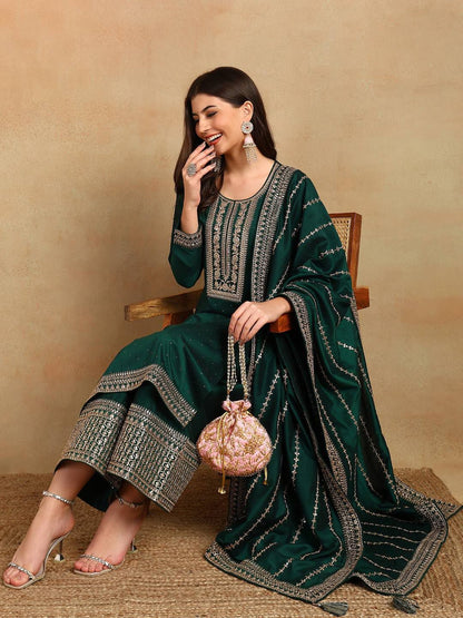 Dhiyona KL Floral Embroidered Regular Republic Day Kurta with Palazzos & With Dupatta