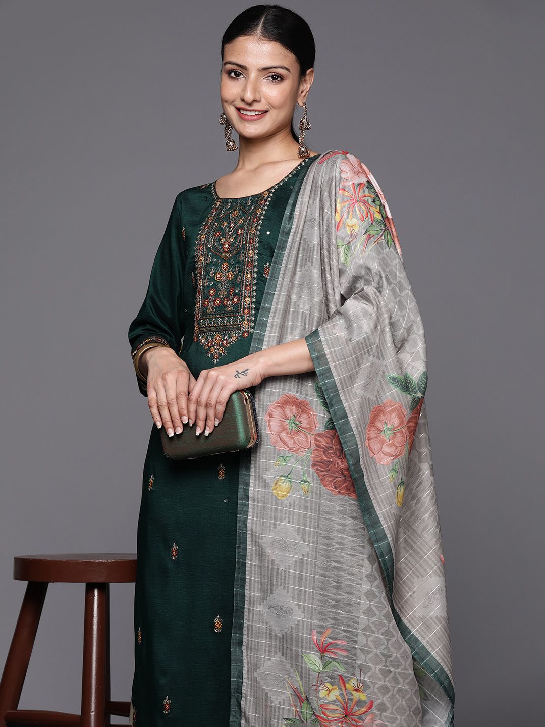 Dhiyona VA Floral Yoke Design Thread Work Kurta with Sharara & With Dupatta