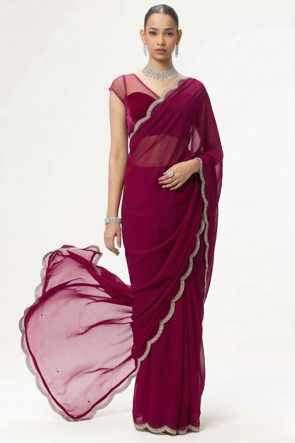 Dhiyona ST Rebel Georgette Saree with Beaded Edge with Blouse Fabric