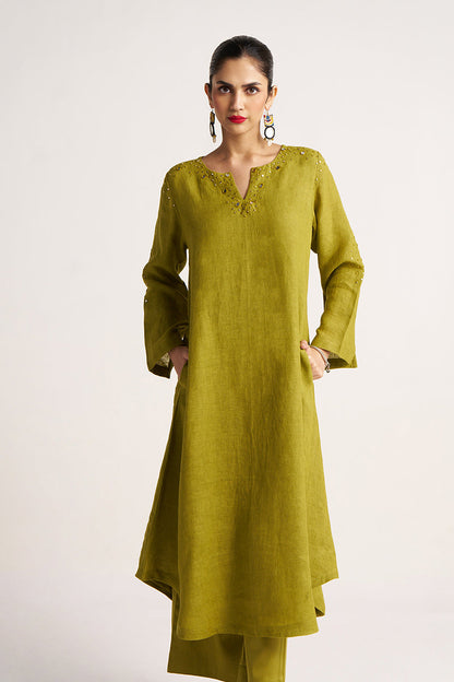 Women's Olive Green Linen Co-ord Set