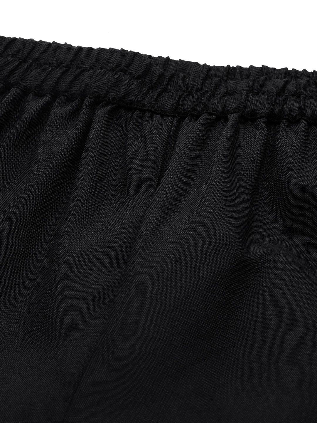Black Black V-Neck Pleated Apple Hem Kurta With Trouser