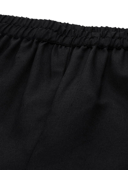 Black Black V-Neck Pleated Apple Hem Kurta With Trouser