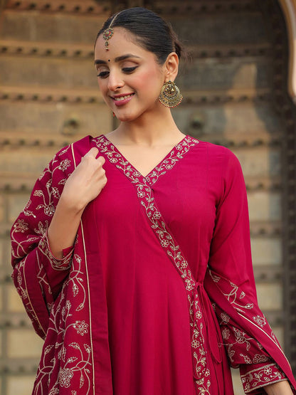 Dhiyona KL Anarkali Angrakha Thread Work Kurta with Palazzos & Dupatta
