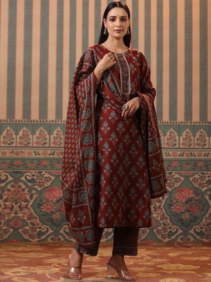 Dhiyona RR Women's Floral Printed Pure Cotton Kurta with Trousers & Dupatta