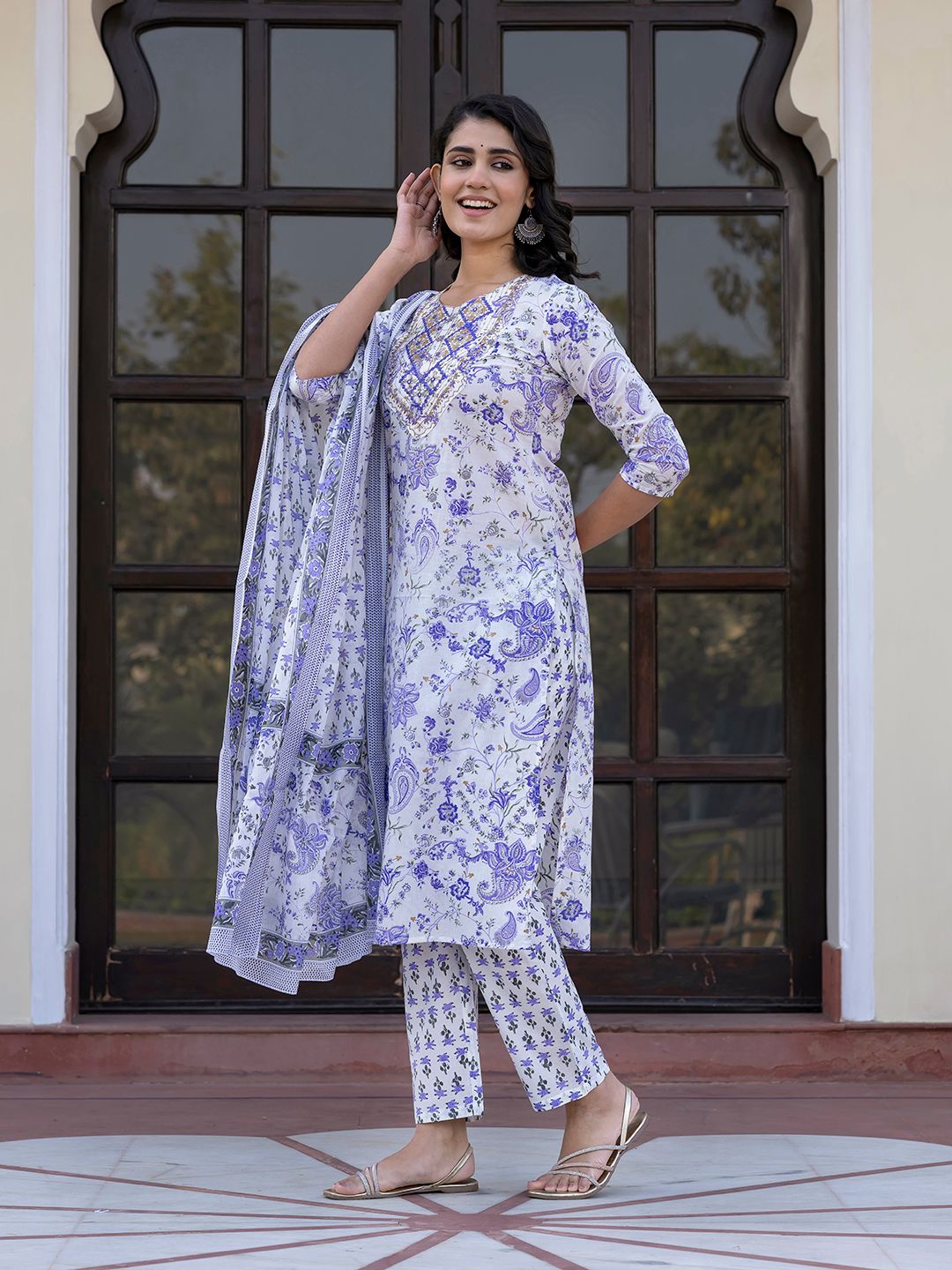 Dhiyona KL Women Paisley Regular Pure Cotton Kurta with Trousers & With Dupatta