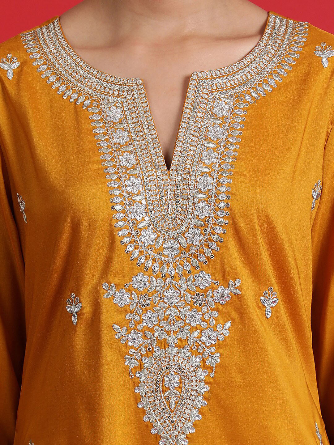 Ethnic Motifs Embroidered Sequinned Straight Kurta & Trousers With Dupatta
