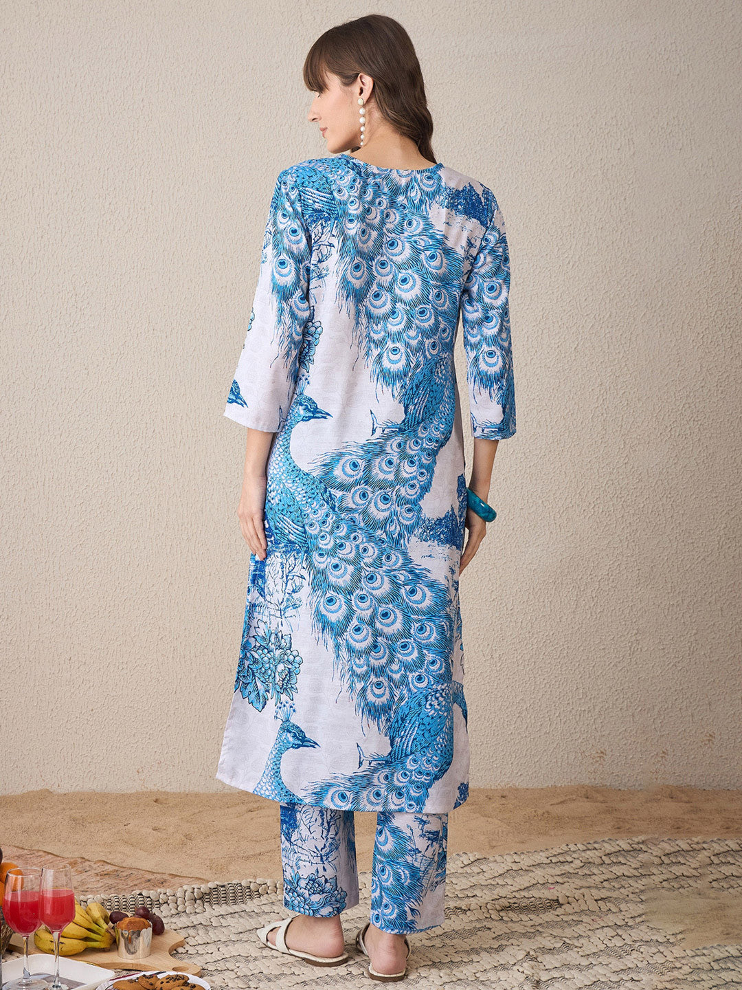 Floral Printed V-Neck Straight Kurta With Trouser