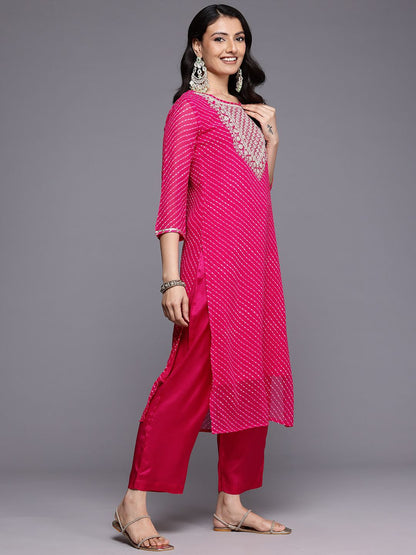 Dhiyona VA Women'sBandhani Printed Sequinned Kurta With Trousers & Dupatta