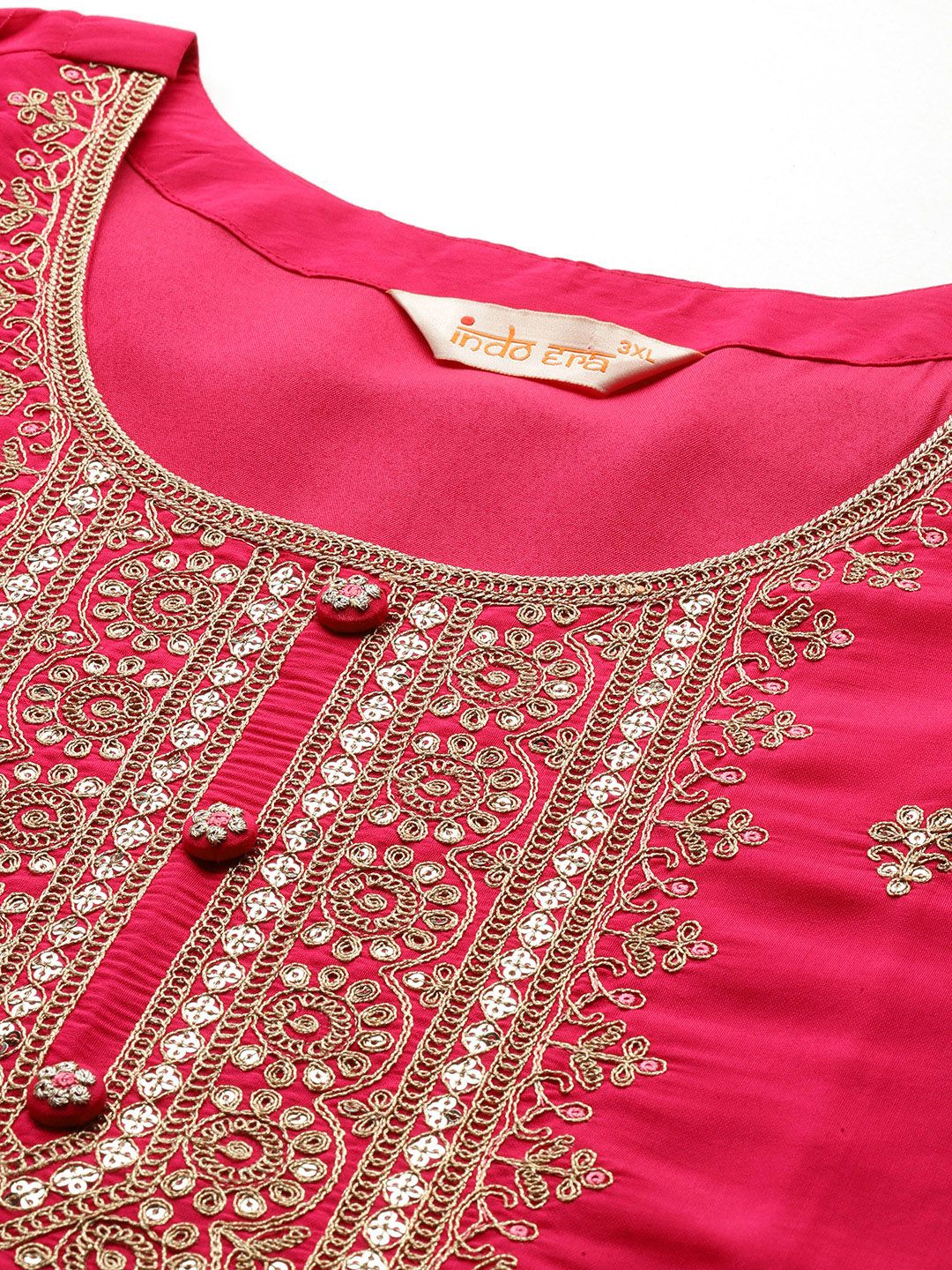 Dhiyona Women's Plus Size Ethnic Motifs Embroidered Sequinned Kurta with Trousers & With Dupatta