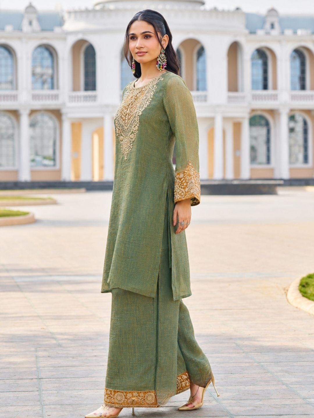 Mihika Olive Full Work Premium Suit set