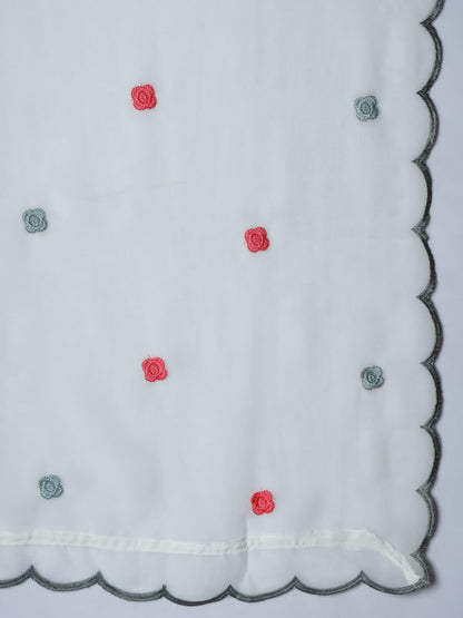 Dhiyona KL Floral Embroidered Pleated Straight Kurta with Palazzos & Dupatta