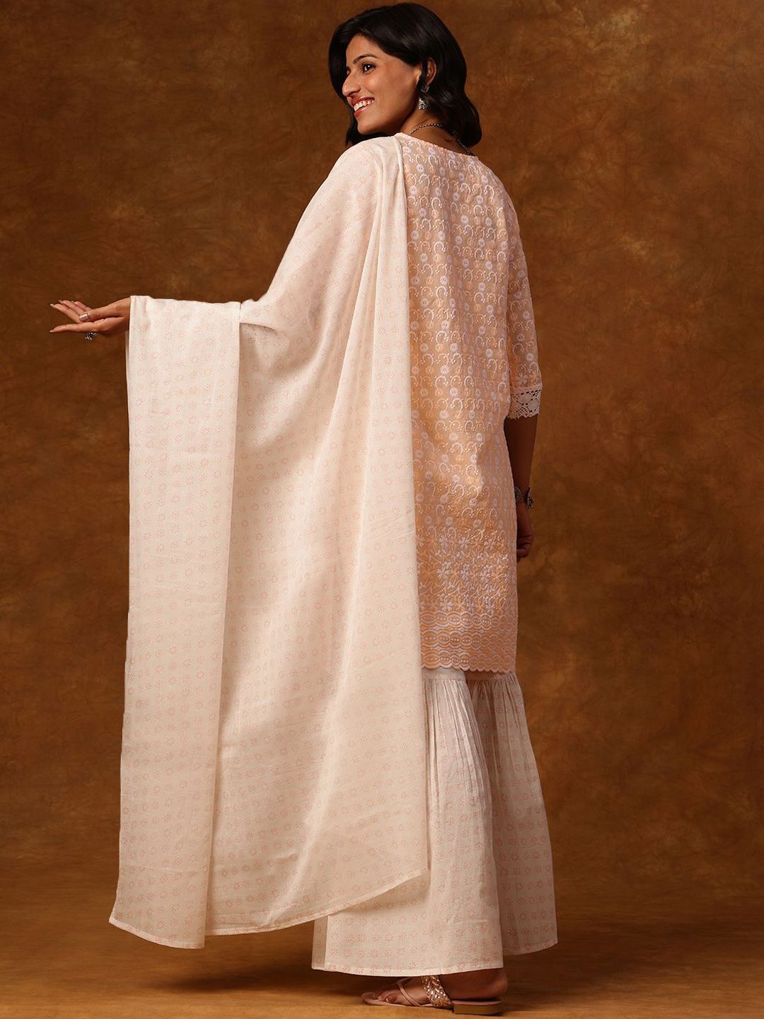 Dhiyona AN Women Embroidered Regular Sequinned Kurta with Sharara & With Dupatta