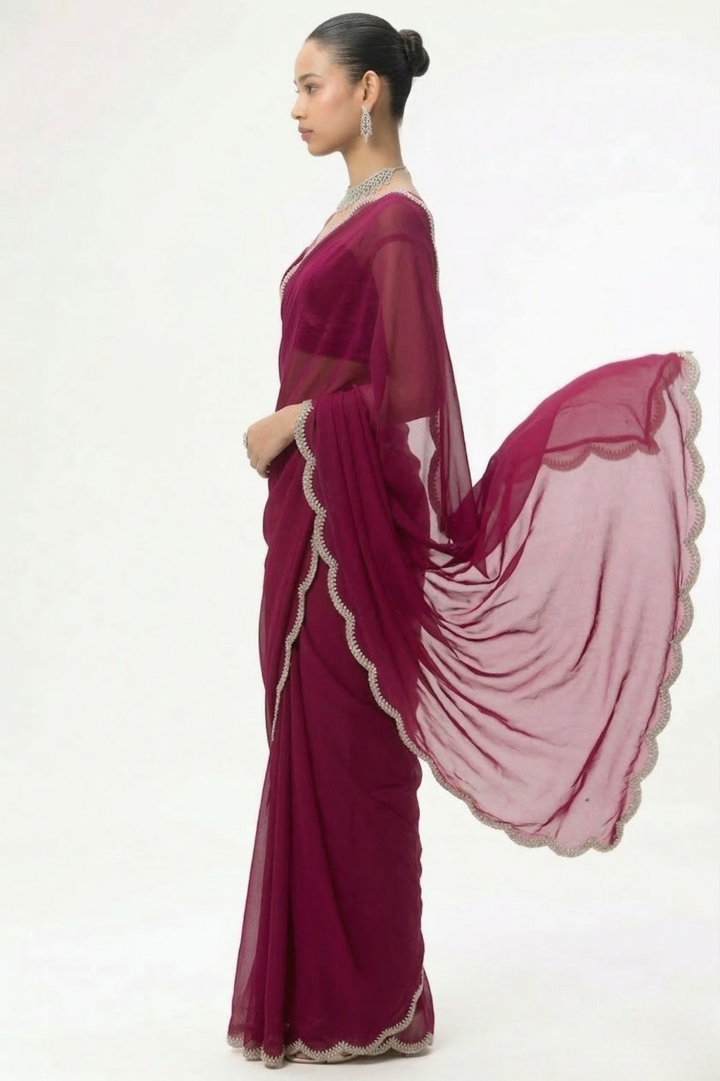 Dhiyona ST Rebel Georgette Saree with Beaded Edge with Blouse Fabric