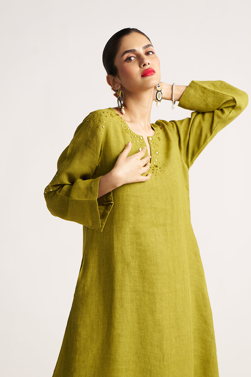 Women's Olive Green Linen Co-ord Set