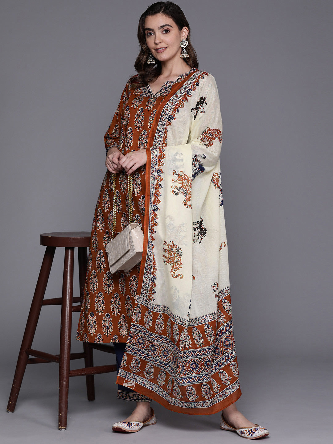 Women Ethnic Motifs Printed Pure Cotton Kurta with Trousers & With Dupatta