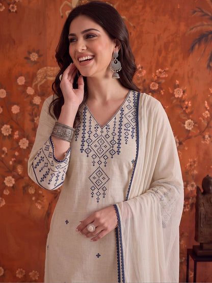 Embroidered V Neck Kurta Sets