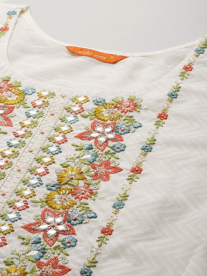 Dhiyona IE Women Embroidered Thread Work Pure Cotton Kurta with Trousers & With Dupatta