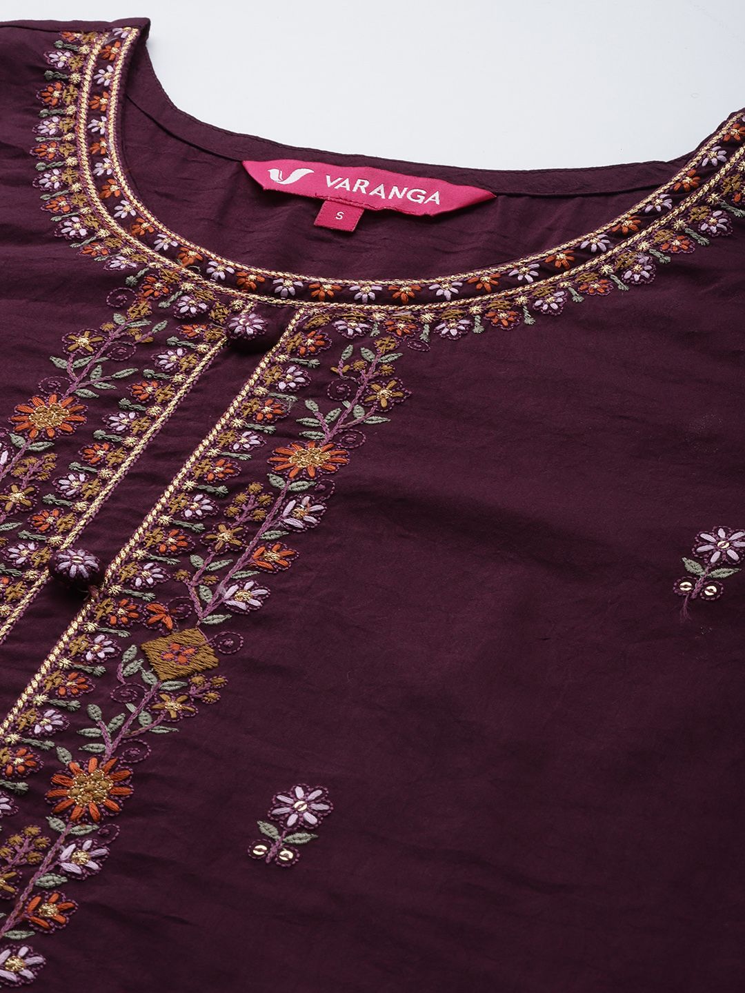 Dhiyona VA Floral Embroidered Thread & Sequin Work Straight Kurta with Sharara & Dupatta