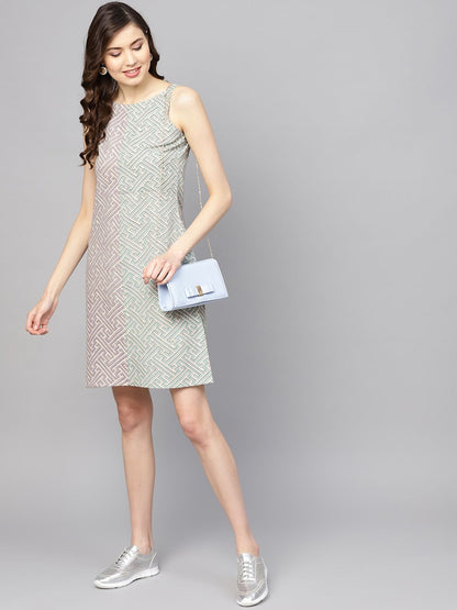 Dhiyona AY Women's Sea Green & Purple Printed A-Line Dress